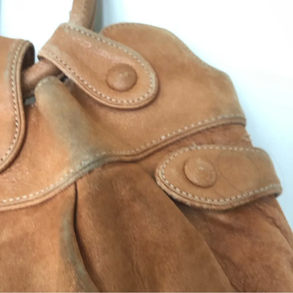 BOTKIER Camel Tan Metallic Suede Leather Crescent Hobo Boho Handbag Bag Purse